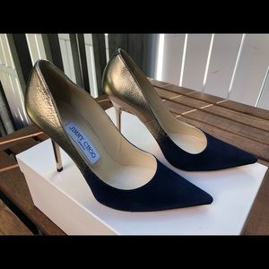 Jimmy Choo Abel navy gold suede pumps, 36